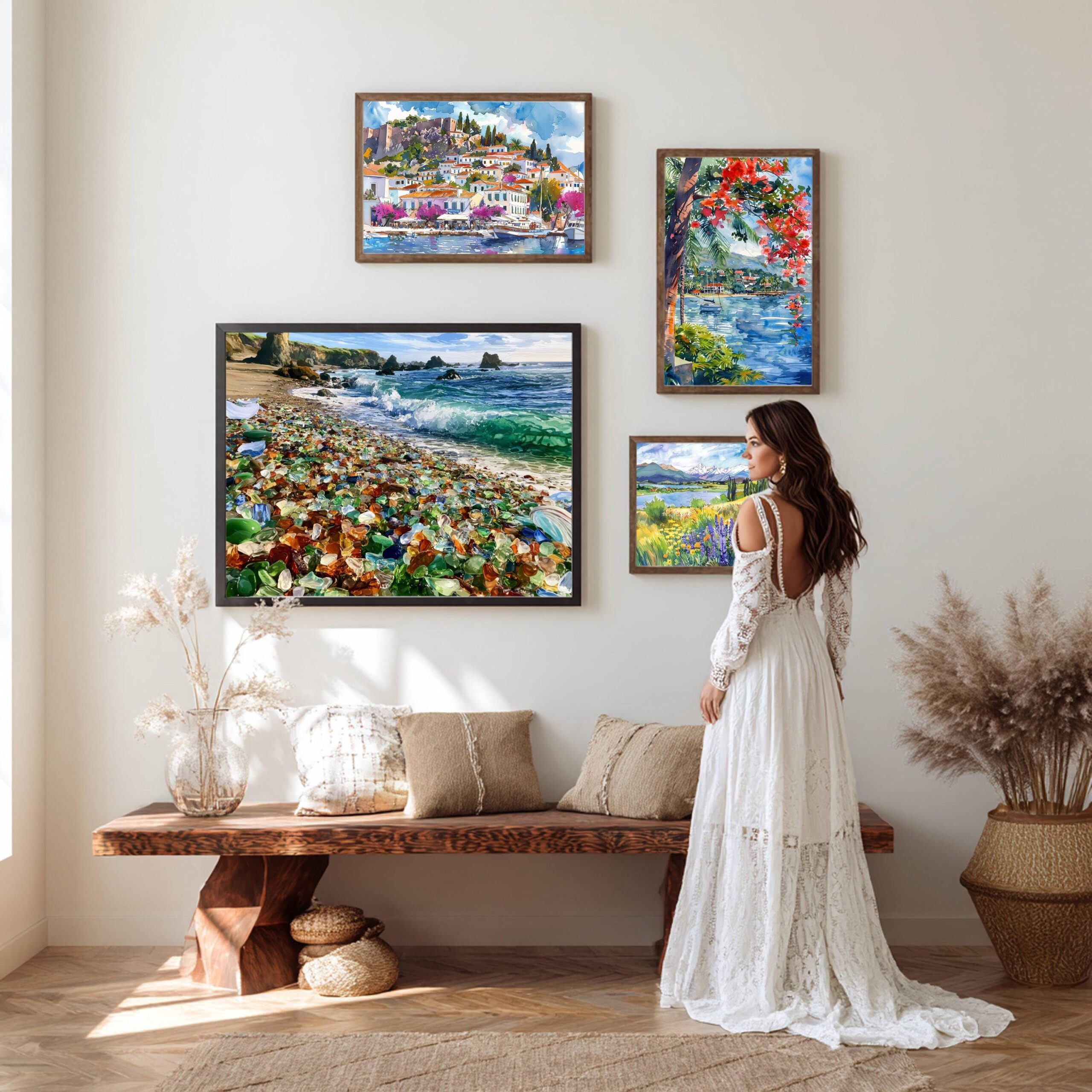 Glass Beach Fort Bragg California USA Watercolor Print: American Travel Poster - Image 9