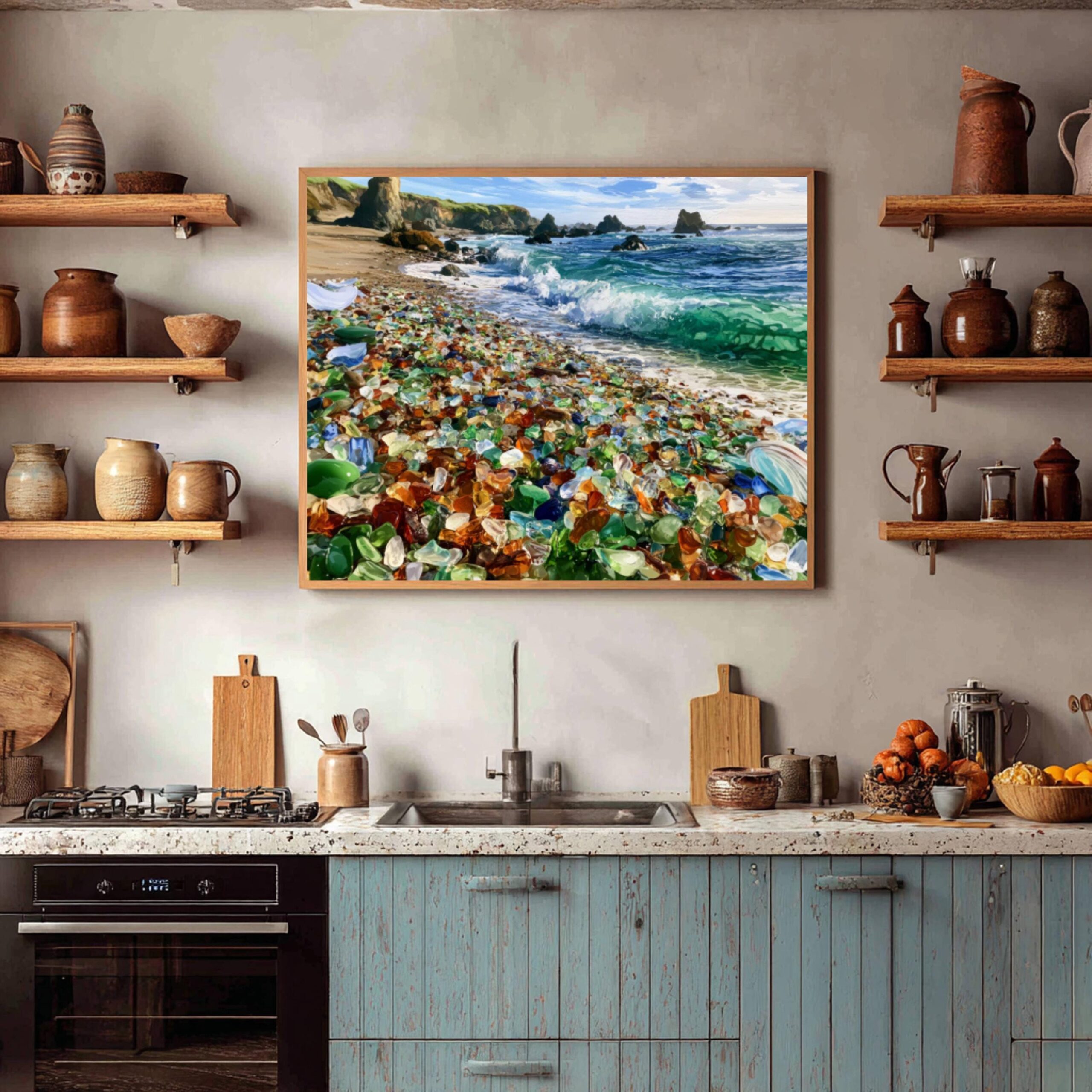 Glass Beach Fort Bragg California USA Watercolor Print: American Travel Poster - Image 7