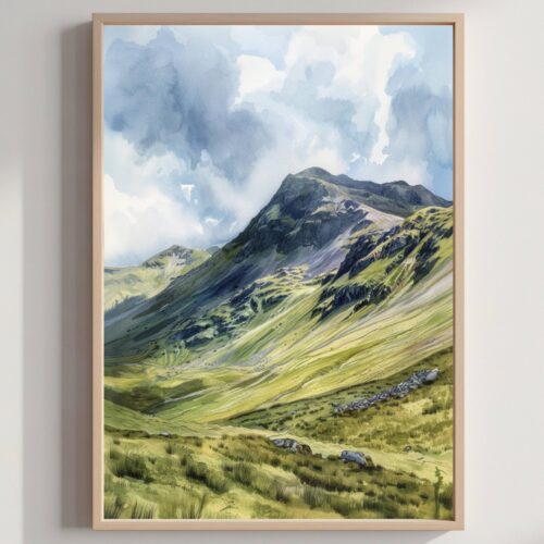 Scafell Pike Cumbria England UK Watercolor: Three Peaks Challenge Poster