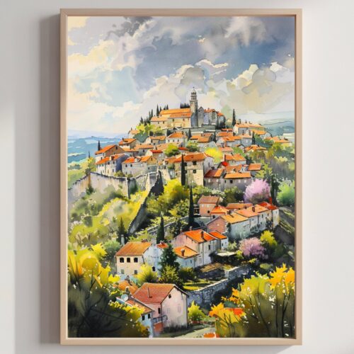 Motovun Village Croatia Watercolor Print: European Travel Poster