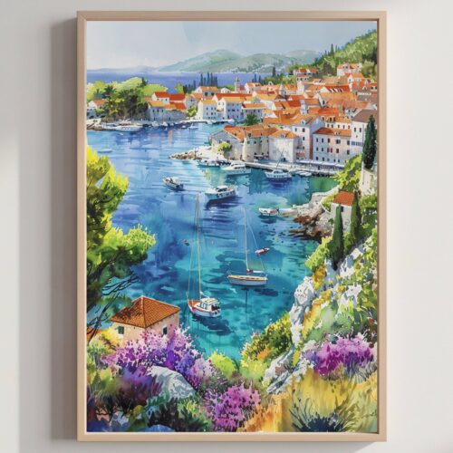 Hvar Island Croatia Watercolor Print: European Travel Art Poster