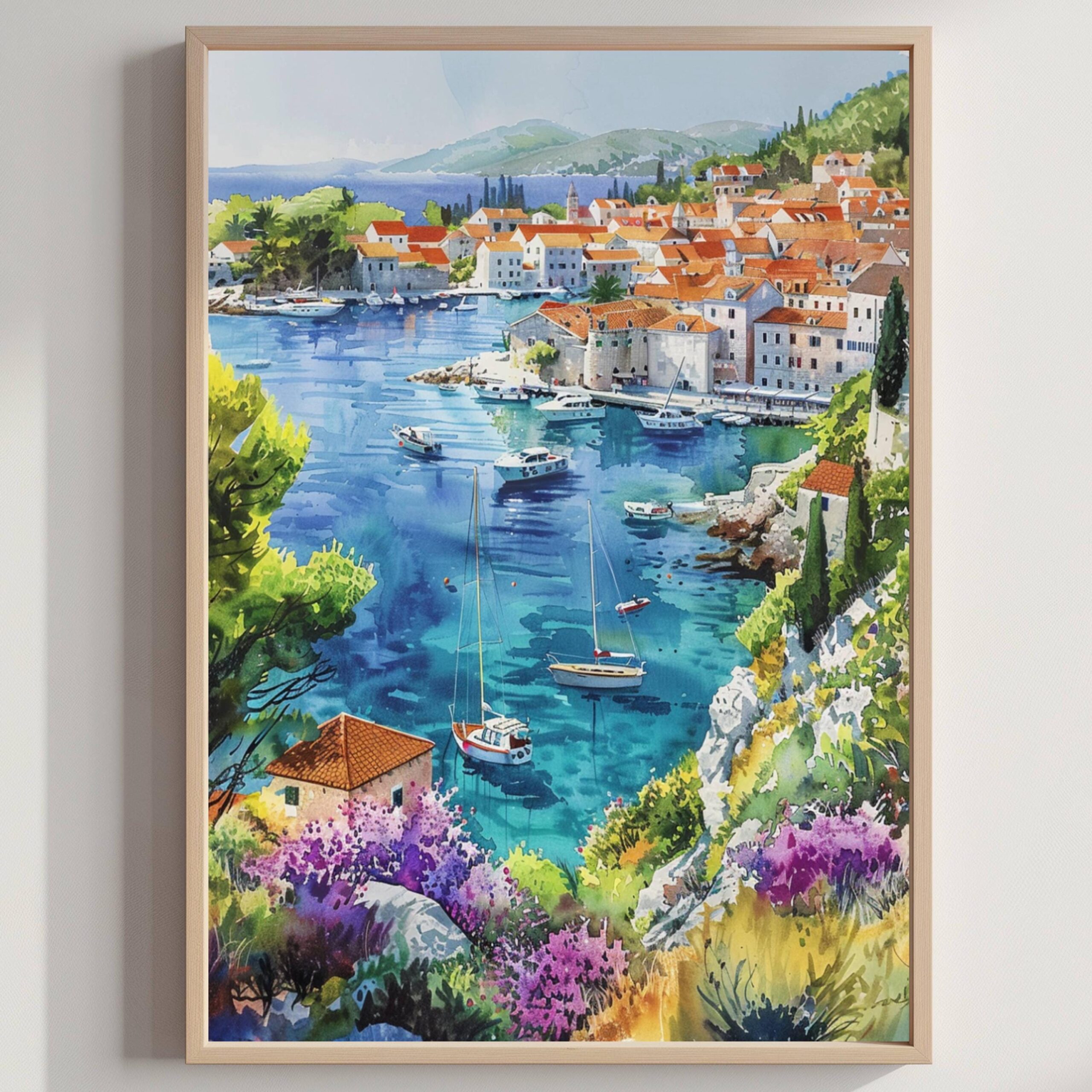 Hvar Island Croatia Watercolor Print: European Travel Art Poster