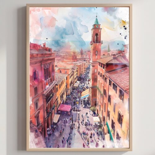 Bologna Italy Watercolor Print: Europe Travel Art Poster
