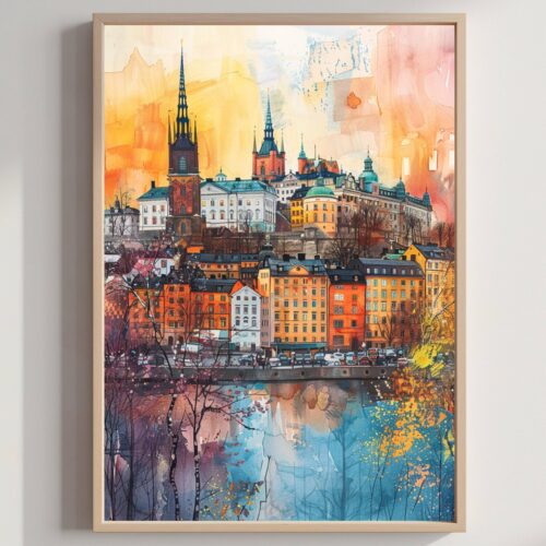 Stockholm Sweden Scandinavia Watercolor Print: Europe Travel Poster