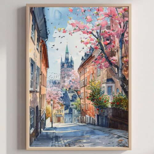 Oslo Norway Scandinavia Watercolor Print: Europe Travel Art Poster
