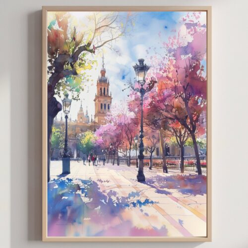 Seville Spain Europe Watercolor Print: Spanish Travel Poster