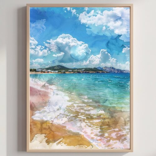 Ibiza Balearic Islands Spain Europe Watercolor Print: Travel Art Poster
