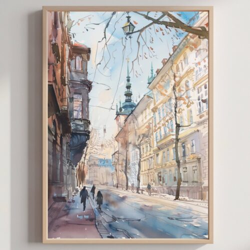 Prague Czech Republic Watercolor Print: European Art Travel Poster