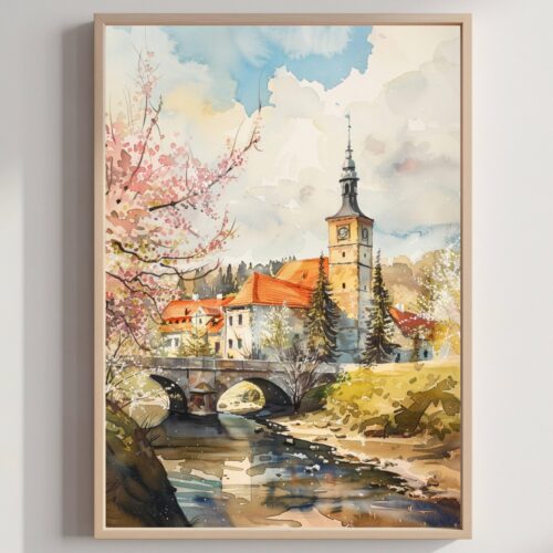Czech Republic Europe Watercolor Print: European Travel Art Poster