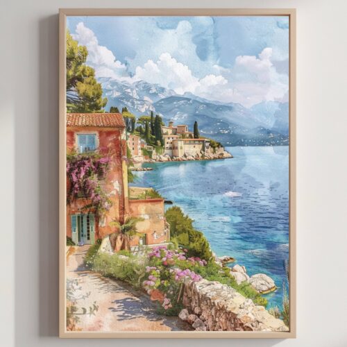 Côte d'Azur French Riviera Watercolor Print: France Travel Art Poster