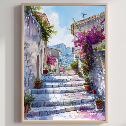 Island of Sicily Italy Europe Watercolor Print: Travel Art Poster