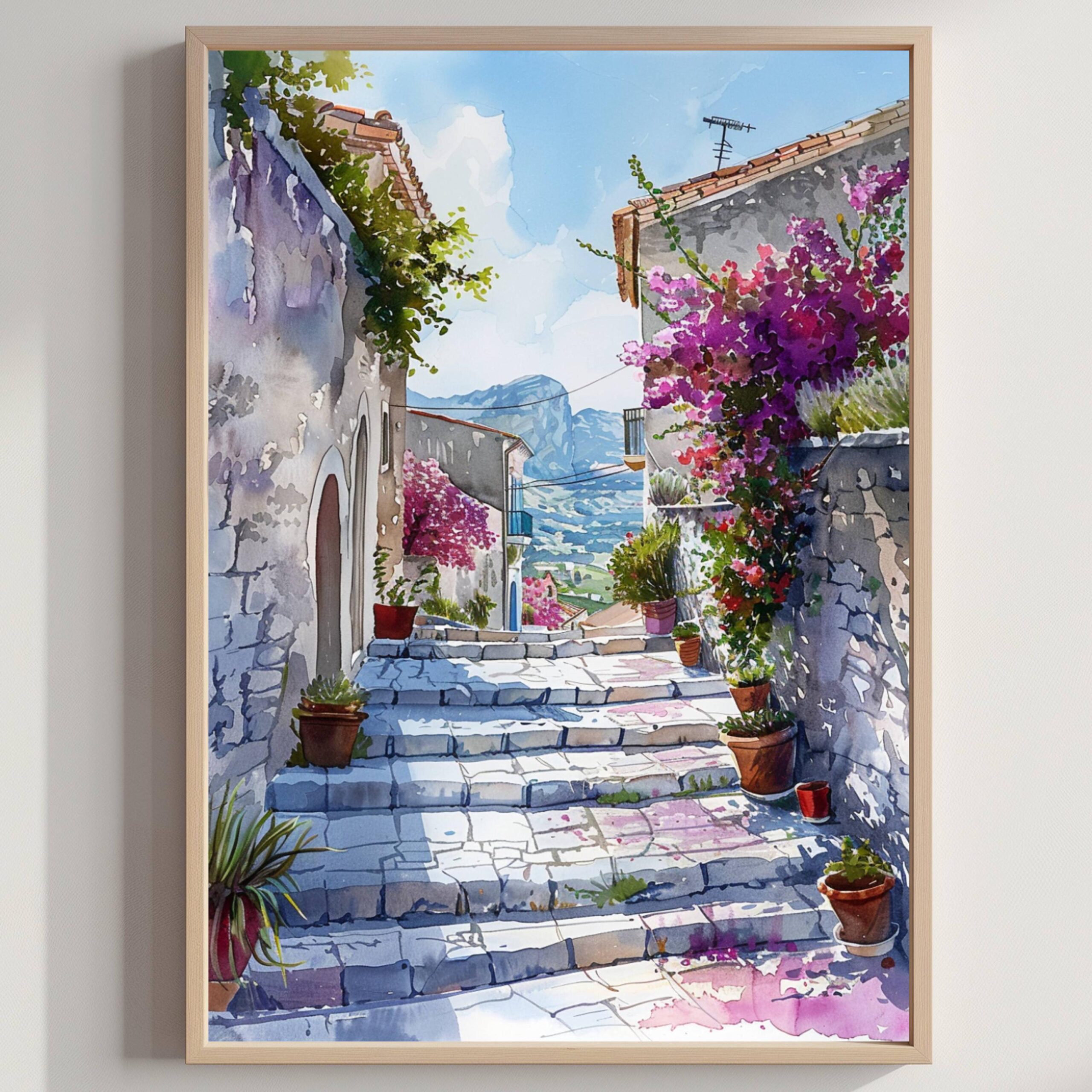Island of Sicily Italy Europe Watercolor Print: Travel Art Poster