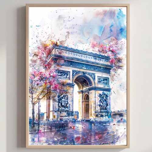 Arc de Triomphe Paris Europe Watercolor: French Travel Art Poster