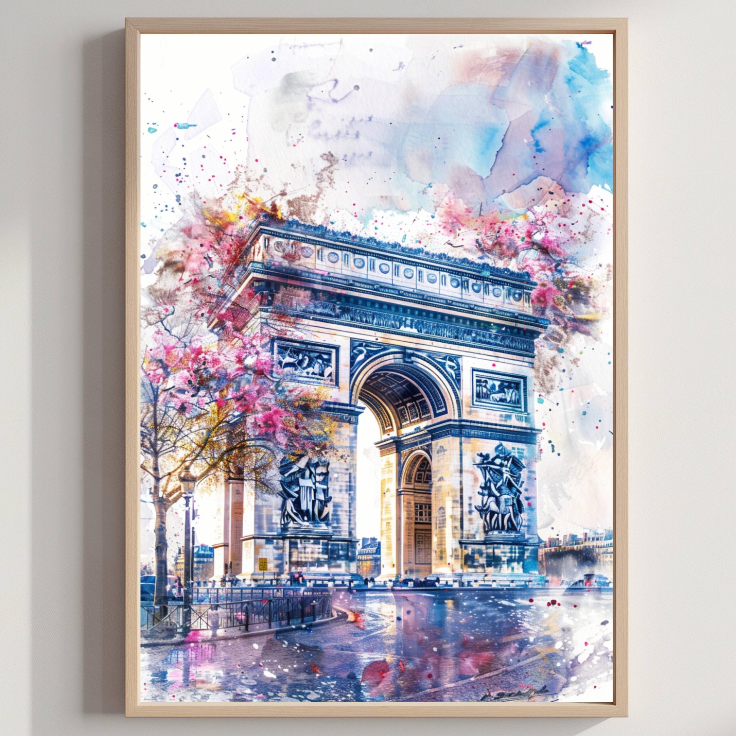 Arc de Triomphe Paris Europe Watercolor: French Travel Art Poster