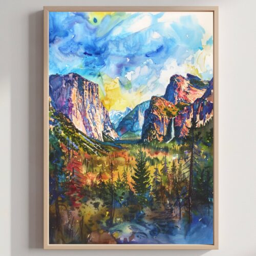 Yosemite National Park Watercolor Print: California USA Travel Poster