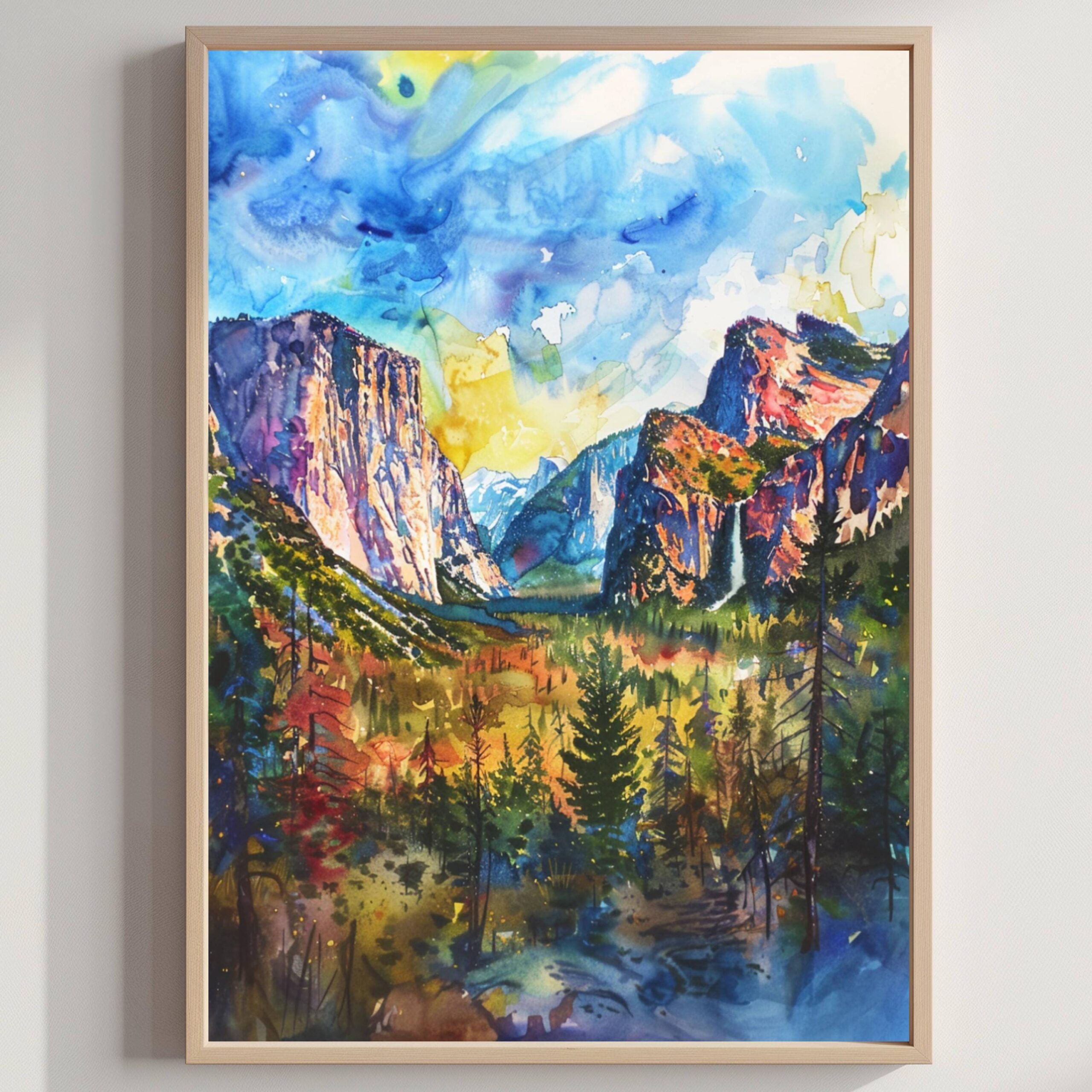Yosemite National Park Watercolor Print: California USA Travel Poster