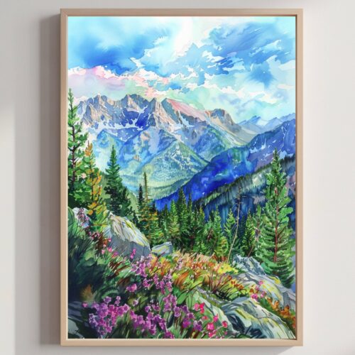 Rocky Mountains National Park Watercolor Print: Colorado USA Travel Poster