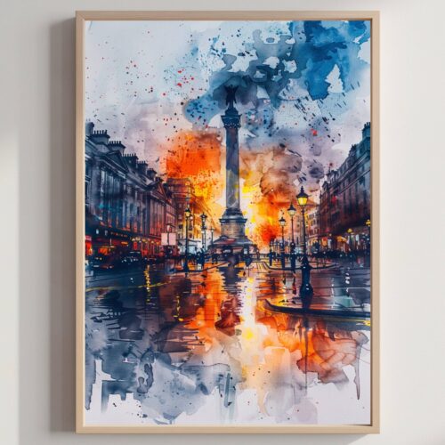 Trafalgar Square London England Watercolor: United Kingdom Travel Poster
