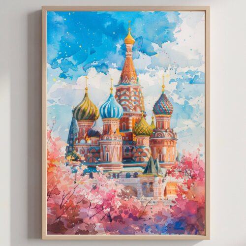 Russia Watercolor Art Print: Europe Art Travel Poster