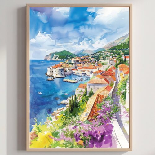Dubrovnik Croatia Watercolor Print: Europe Travel Art Poster