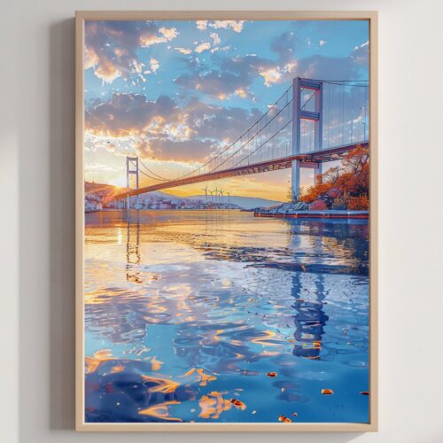 Istanbul Bridge Turkey Watercolor Print: Europe Travel Art Poster