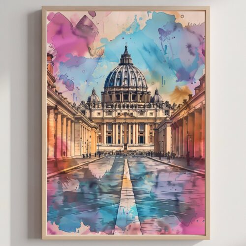 St Peter's Basilica Watercolor Print: Vatican City Travel Poster