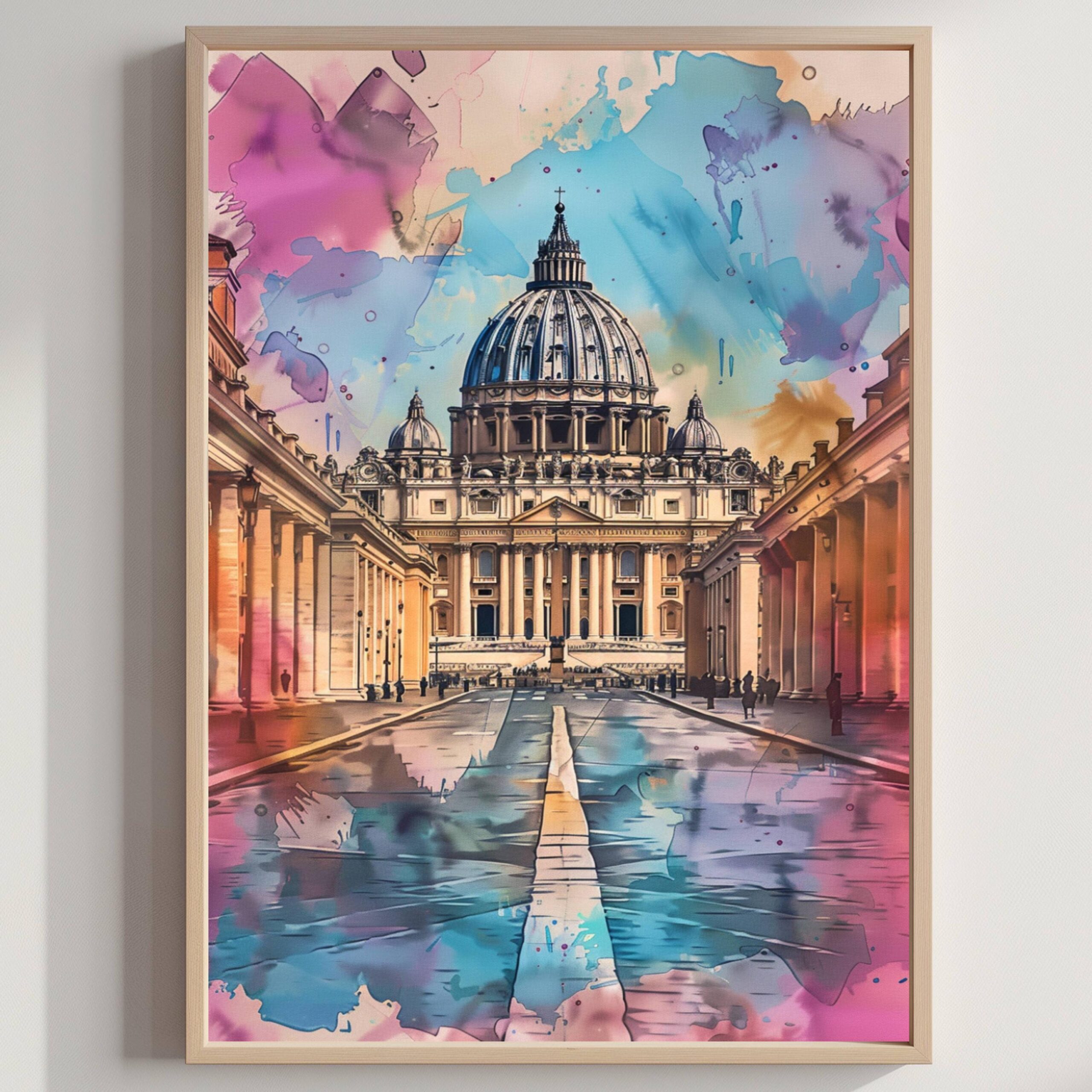 St Peter's Basilica Watercolor Print: Vatican City Travel Poster