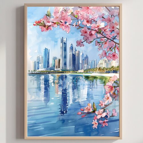 Abu Dhabi Watercolor Travel Poster: United Arab Emirates Art Print