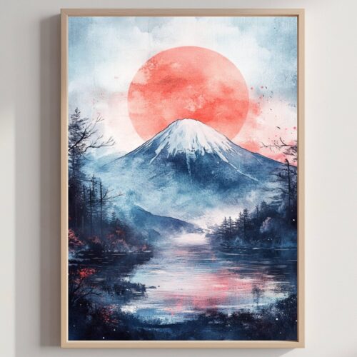 Mount Fuji Honshu Japan Asia Watercolor Print: Travel Art Poster