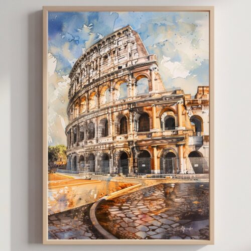 The Colosseum Rome Italy Watercolor: Travel Print Poster