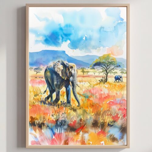 Serengeti National Park Tanzania East Africa Watercolor: Travel Poster