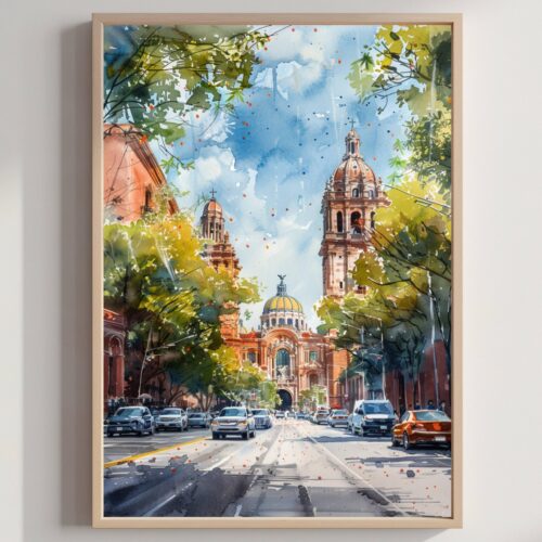 Mexico City Mexico North America Watercolor: Travel Poster