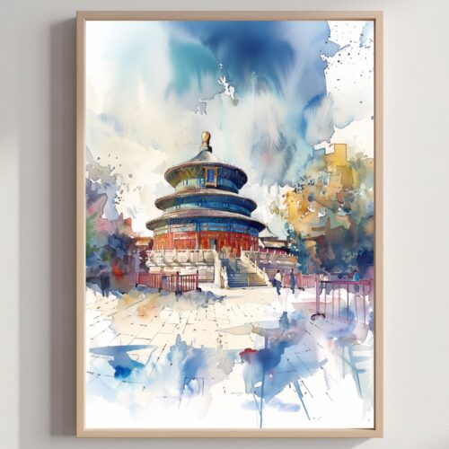 The Temple of Heaven Beijing China Watercolor Print: Asia Travel Poster
