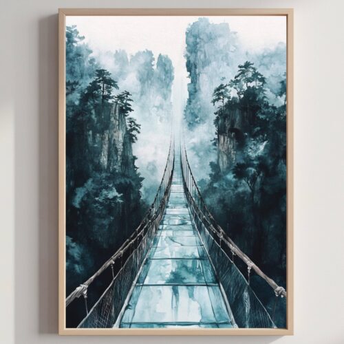 Zhangjiajie Glass Bridge China Watercolor: Travel Poster