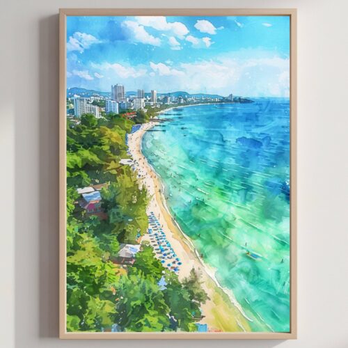 Pattaya Bay Thailand Asia Watercolor: Travel Poster