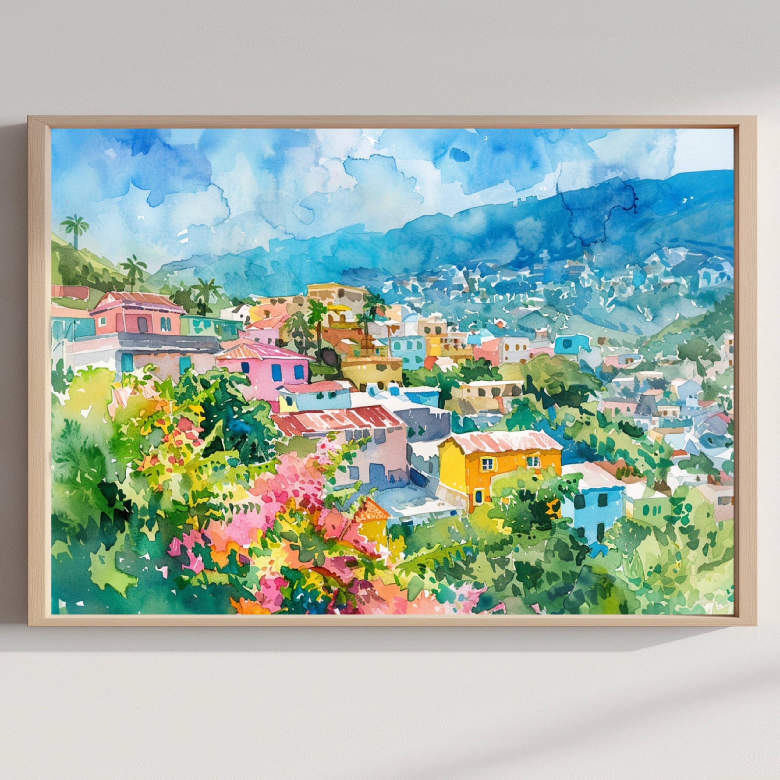 Port au Prince Haiti Watercolor: Travel Art Poster