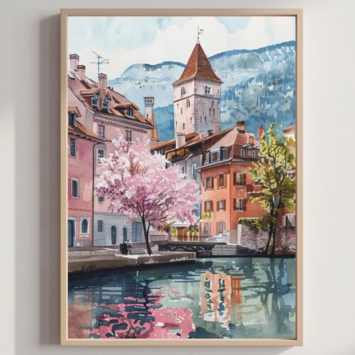 Annecy France Watercolor: French Travel Art Poster