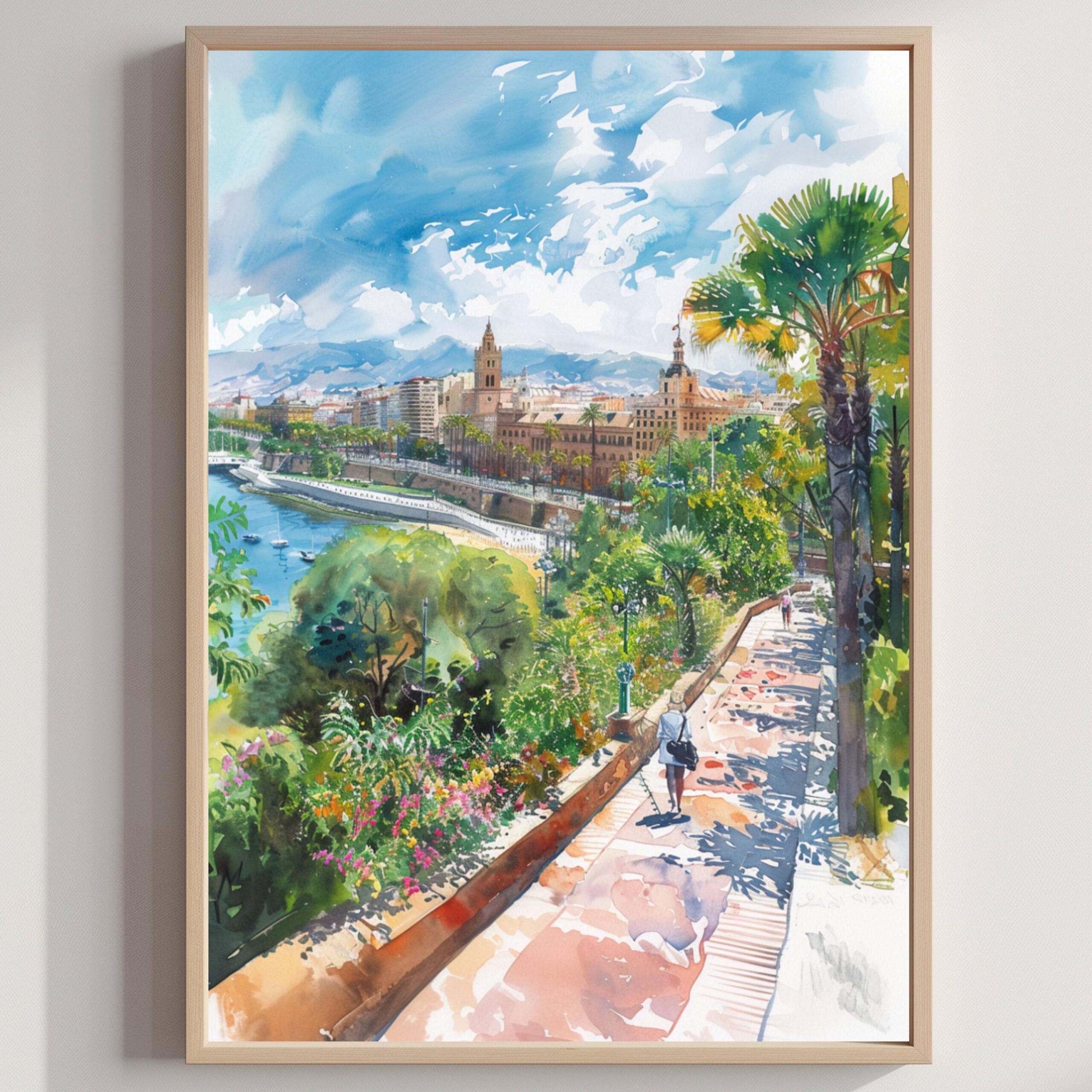 Malaga Andalusia Spain Watercolor Print: Travel Art Poster