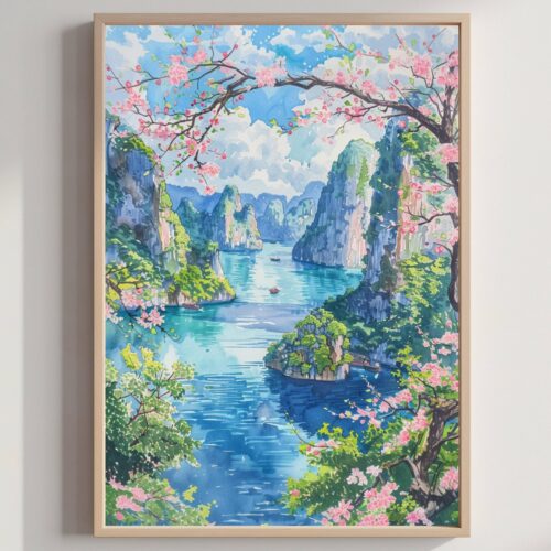 Ha Long Bay Vietnam Asia Watercolor: Travel Art Poster