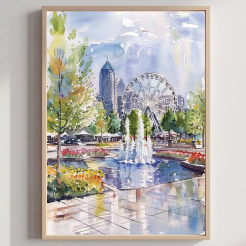 Atlanta Georgia USA Watercolor: American Travel Art Poster