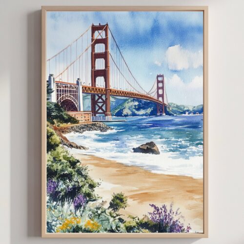 The Golden Gate Bridge San Francisco CA California USA Watercolor: Travel Poster