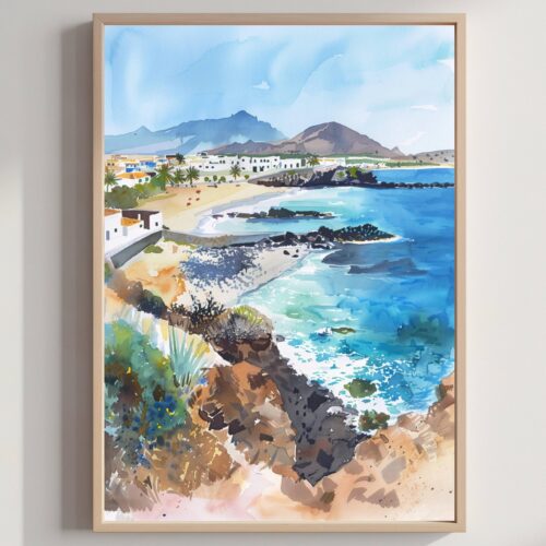 Fuerteventura Island Canary Islands Spain Watercolor: Travel Art Poster