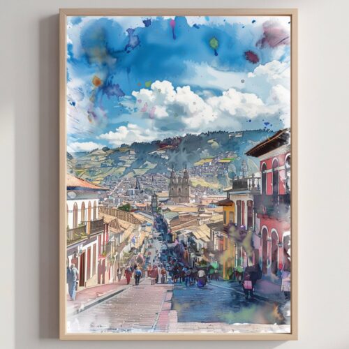 Quito Ecuador South America Watercolor: Travel Art Poster