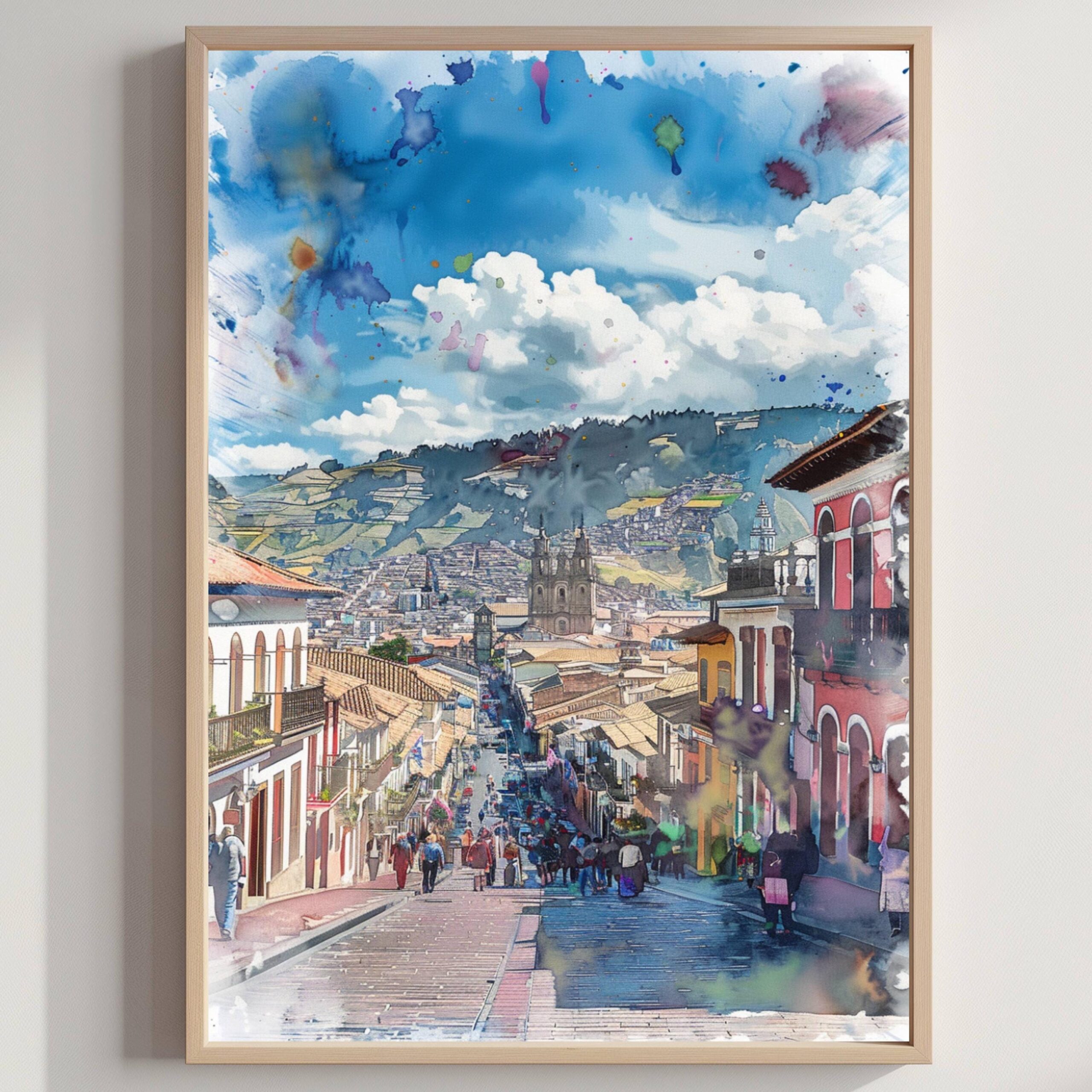 Quito Ecuador South America Watercolor: Travel Art Poster