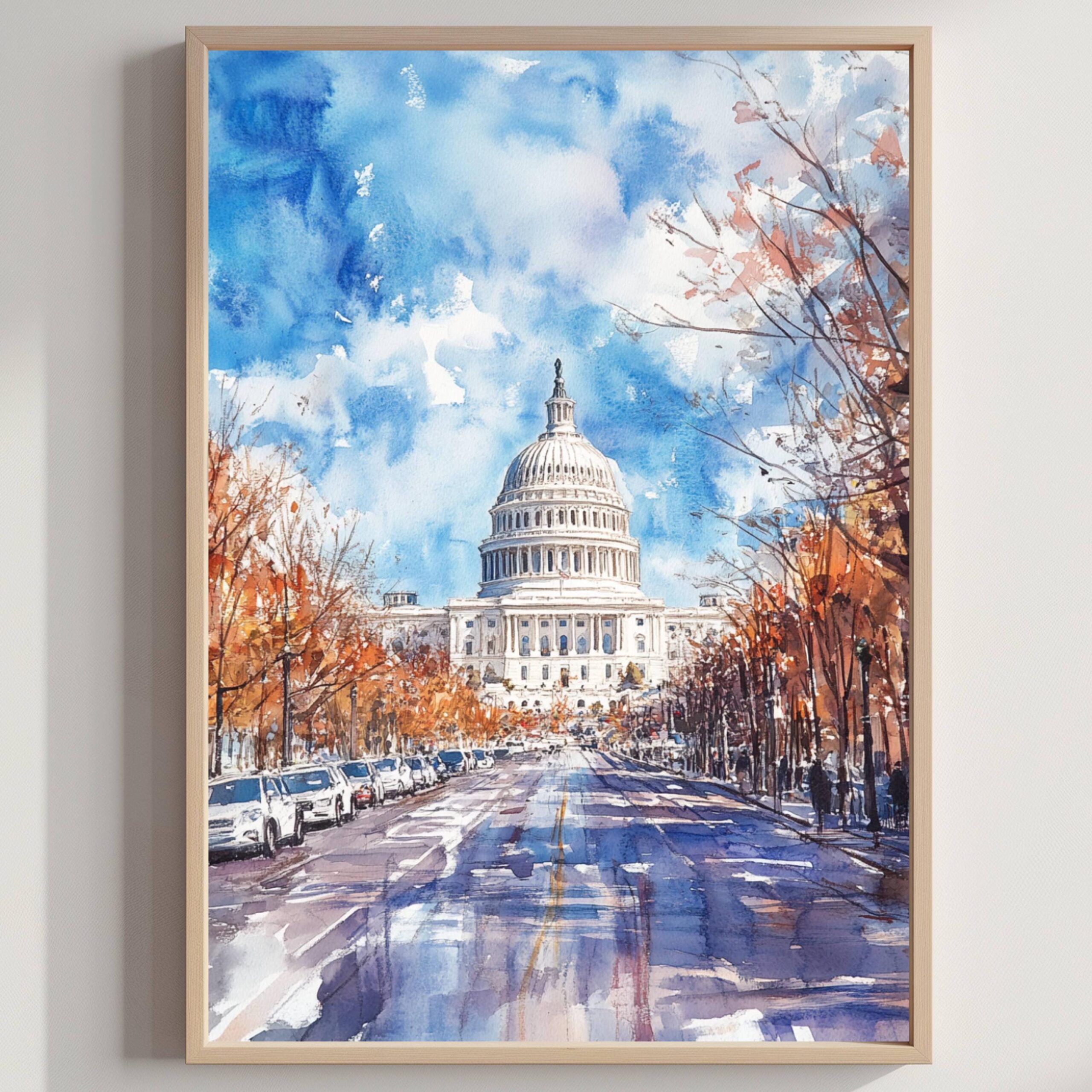 US Capitol Washington DC Watercolor: Travel Art Poster