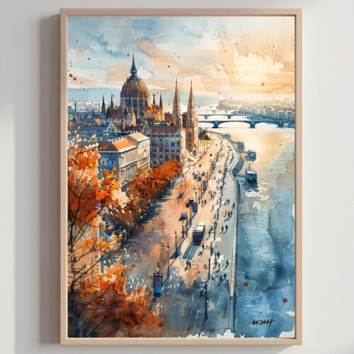 Budapest Hungary Europe Watercolor Print: Travel Art Poster