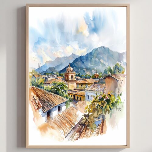 Antigua Guatemala Central America Watercolor: Travel Art Poster