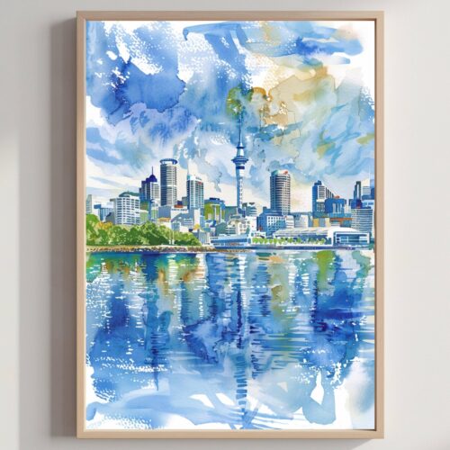 Auckland New Zealand Watercolor Travel Art Poster Print