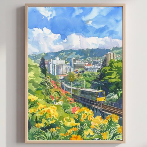 Wellington New Zealand Watercolor Print: Travel Art Poster