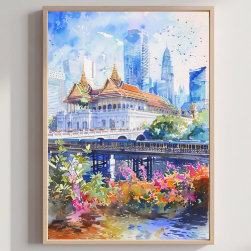 Bangkok Thailand Asia Watercolor: Asian Travel Art Poster